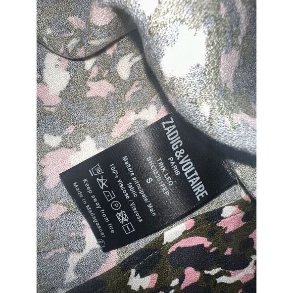 Zadig & Voltaire S Printed Lightweight V Neck Tunic Blouse Button Accent - Picture 5 of 7